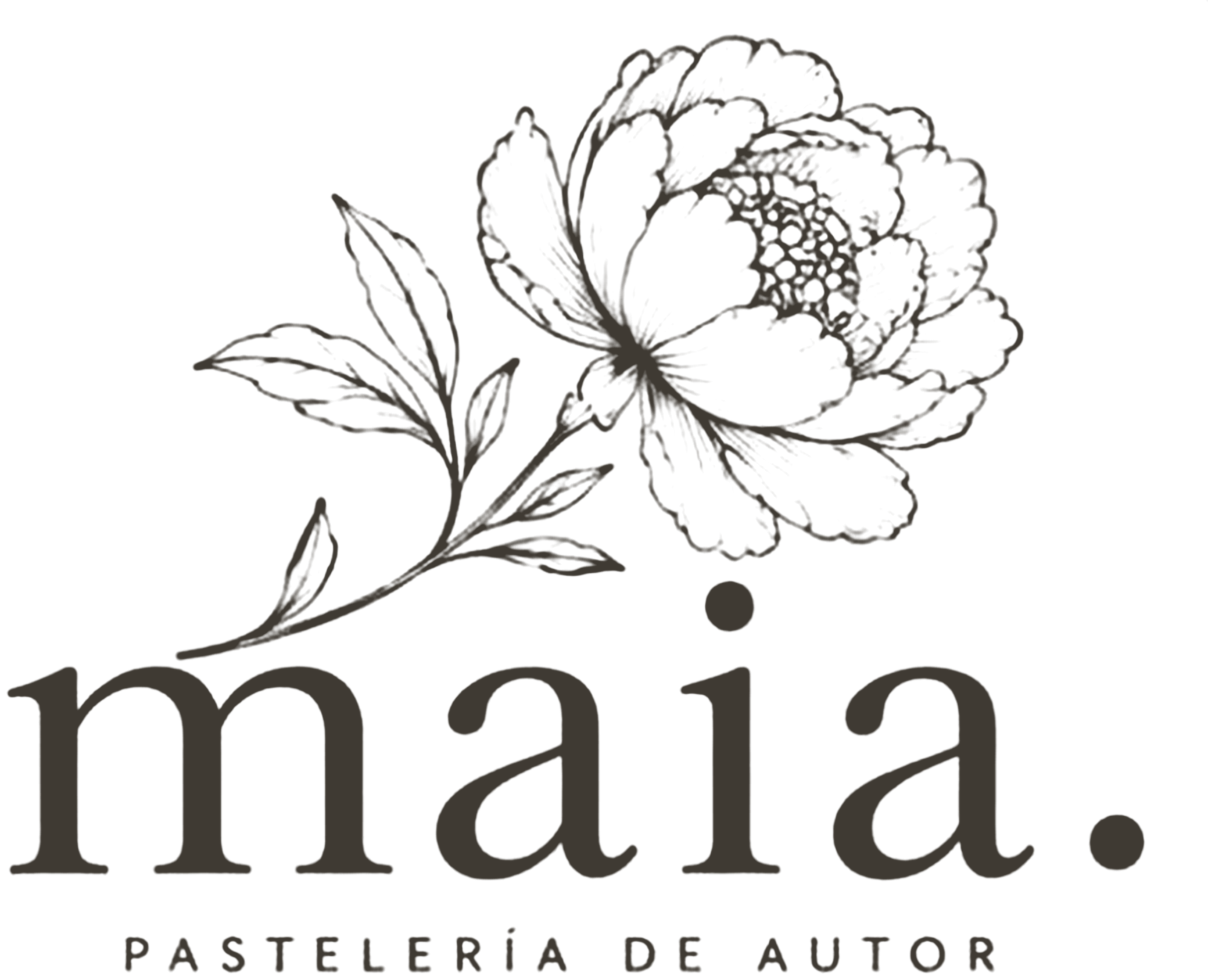Logo de maia. Pastelería de autor con una peonía dibujada a mano